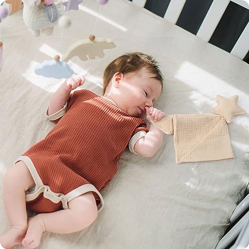 Image of Premium Soft Muslin Cotton Newborn Baby Loveys Security Blanket Muslin Soft & Breathable, Star & Moon Lovies for Baby New Born Boy Girl Unisex Baby Unique Neutral Presents for Babies Newborn Toddler