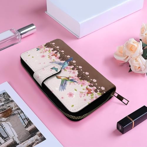 Image of COEQINE Ladies Wallets Pink Leopard Heart Black Printed Leather Phone Long Clutch Purses Check Coin Change Holder