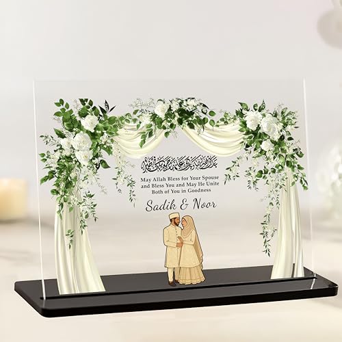 Image of DECOCRU Customized Nikah Plaque for Muslim Couple | Custom Islamic Acrylic Gift with Arabic Calligraphy | Personalized Wedding Gift, Walima, or Anniversary Decor (8x6 Inch)