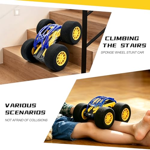 Image of pinkking Indoor RC Car Stunt Remote Control Car Toys with Soft Wheels RC Cars for Kids with LED Headlight & Sponge Tires Crazy Stunts 360 Flips Double Sided Vehicle 2.4GHz RC for Boys Girls Gift