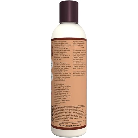 OKAY Black Jamaican Castor Oil Leave In Conditioner - Hair Moisturizer For Women And Men, Natural Hair Product For Hair Growth, Curly Hair Grease For Smooth, Moisturized Hair - 8 Oz (Pack Of 1)