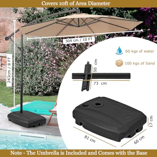 Image of Hukimoyo 10Ft Diameter Large Outdoor Patio Cantilever Offset Umbrella with Base Stand, Waterproof Heavy Duty Garden Parasol Sun Shade Canopy, Side Pole Umbrella for Backyard, Poolside, Deck, Lawn, Terrace, Cafe.