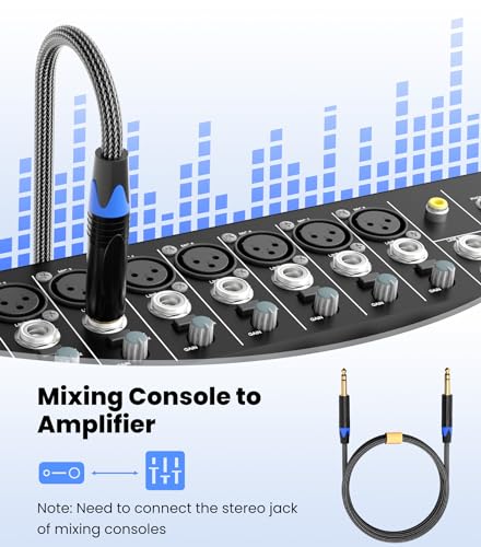 Tisino 6,35 mm TRS-Kabel, 6,3mm Klinke auf 6,3mm Klinke Stereo Audio Kabel Instrumentenkabel Symmetrisches Kabel für Gitarren, Keyboard, Bass, Verstärker und andere Audiogeräte - 3m