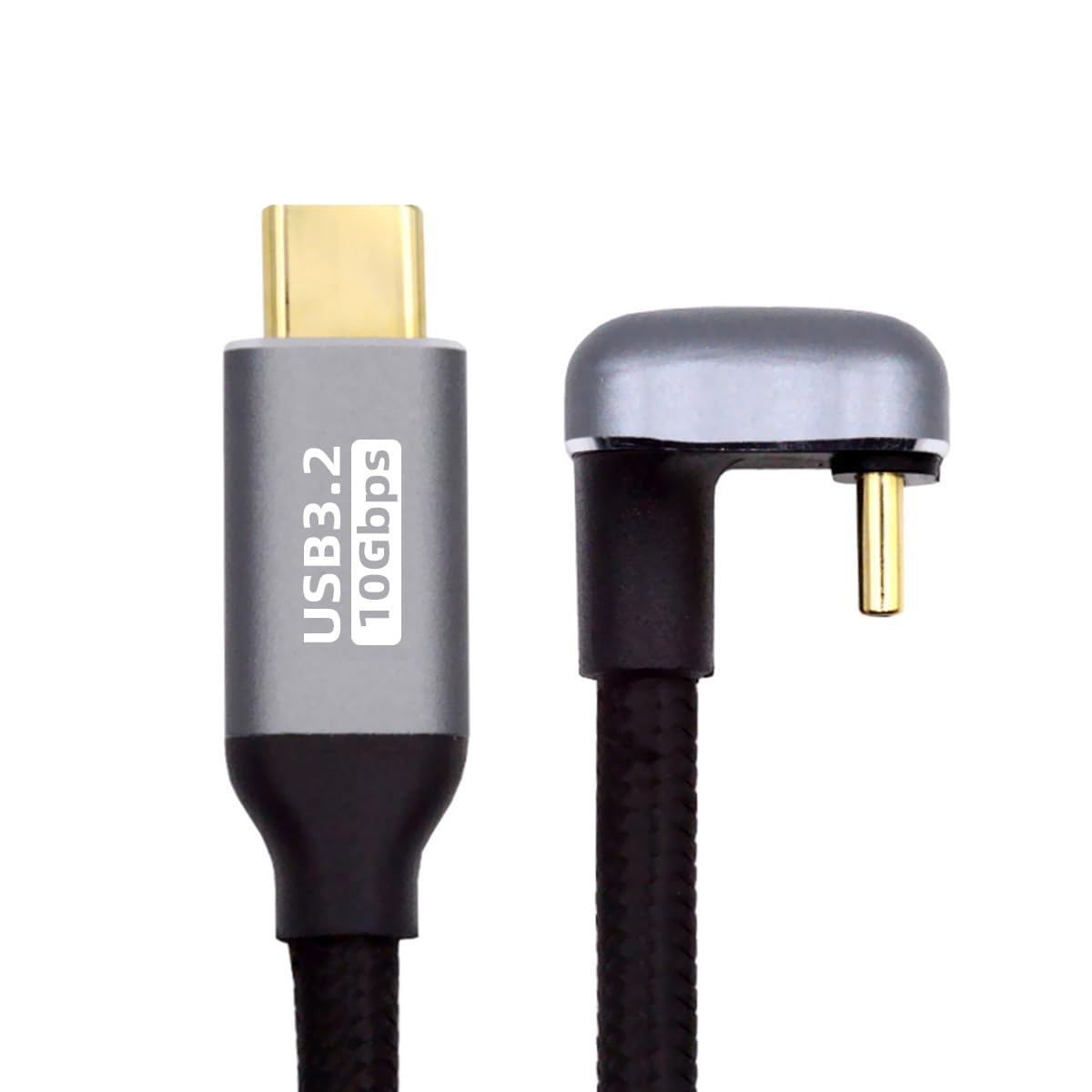 xiwai USB 3.1 USB-C Type C オス - オス ケーブル 10Gbps データ転送、100W PD充電コード 4K 60Hz ビデオモニターケーブル 反対側 U字型バックアングルスリーブ付き ノートパソコン用 Chromebook 0.5M, ブラック, UC-064-OS-0.5M-XY