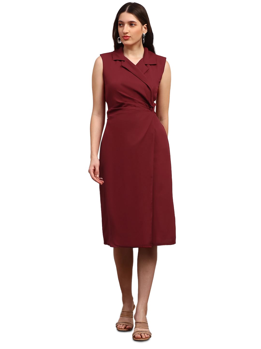 globus Women Notch Lapel Pleated Detail Midi Workwear Blazer Dress-picture-35