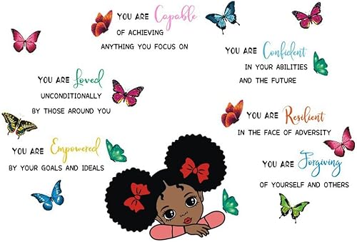 Miniatura 4 de Black Girl Magic You Are Capable Confident - Calcomanías de pared con citas inspiradoras de mariposas, color rosa Room Deor, texto motivacional para