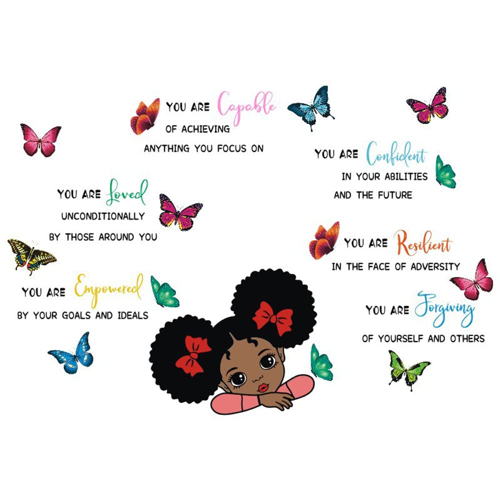 Pegatina De Pared Para Niña Negra Con Texto En Inglés «Palabra Positiva» Para Decoración De Habitación Y Habitación De Princesa, Color Rosa
