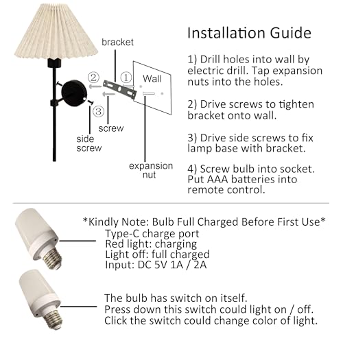 Image of Battery Cordless Fabric Wall Sconces Set of 2 with Remote, Vintage Rechargeable Mushroom Wall Sconces with Fabric Lampshade Picture Wall Light Fixture for Bathroom, Bedroom (2 Pack, Black)