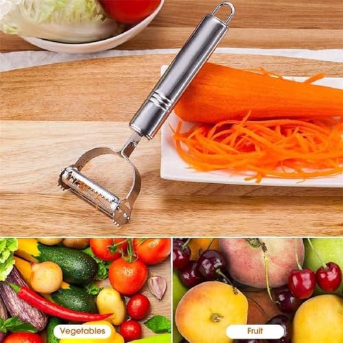 Image of Stainless Steel Vegetable Peeler with Julienne Cutter, 2-in-1 Multipurpose Tool, Anti-Slip Handle, for Potato, Carrot, Cucumber