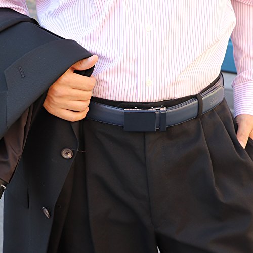Image of Falari Men Unisex Genuine Leather Ratchet Dress and Casual Belt, Automatic Sliding Buckle, Trim to Fit