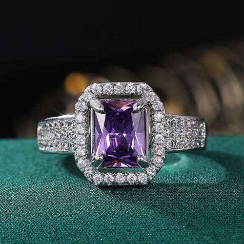 White Gold Plated Purple Square Cubic Zirconia Inlaid Elegant Four-prong Engagement Rings Wedding Bridal Band Promise Rings Evening Parties Anniversary Valentine's Day Gifts Eternity Bands for Women
