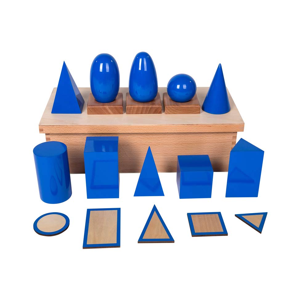 Kinderhuis-Geometric Solids with Base with Stands Box Wooden Education Casa Preschool Learning Montessori Materials Shine Coat Heavy Duty Durable Montessori Classroom Material Shine