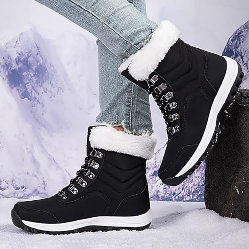 Womens Warm Fur Lined Winter Snow Boots Waterproof Hiking Outdoor Shoes Lace Up Hiking Boots Breathable Non slip Durable Boot Lightweight Walking Shoes Comfortable Shoe4