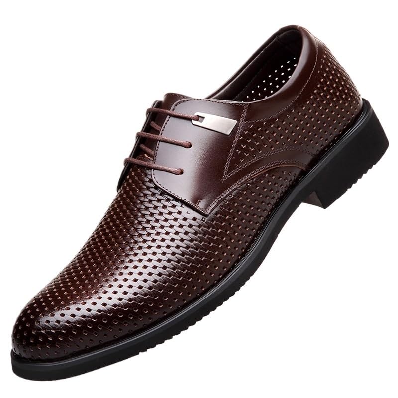 Men's Summer Breathable Cutout Formal Dress Shoes Retro Oxford Lace-Up Casual Derby Shoes