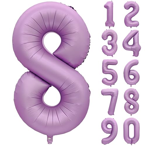 Image of 40 In Matte Lavender Purple Birthday Number 8 Helium Foil Mylar Balloon | Helium Foil Mylar, Suitable Boys' And Girls', 8st 18th Birthday Parties, Anniversary Celebration, Zero Balloon Purple paryt
