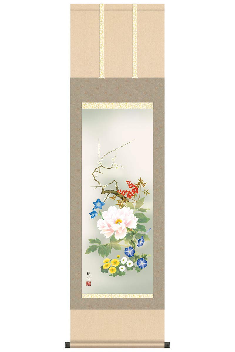 Amazon.co.jp: 掛軸 掛け軸 花鳥画 季節飾り 年中掛け 四季花 洛