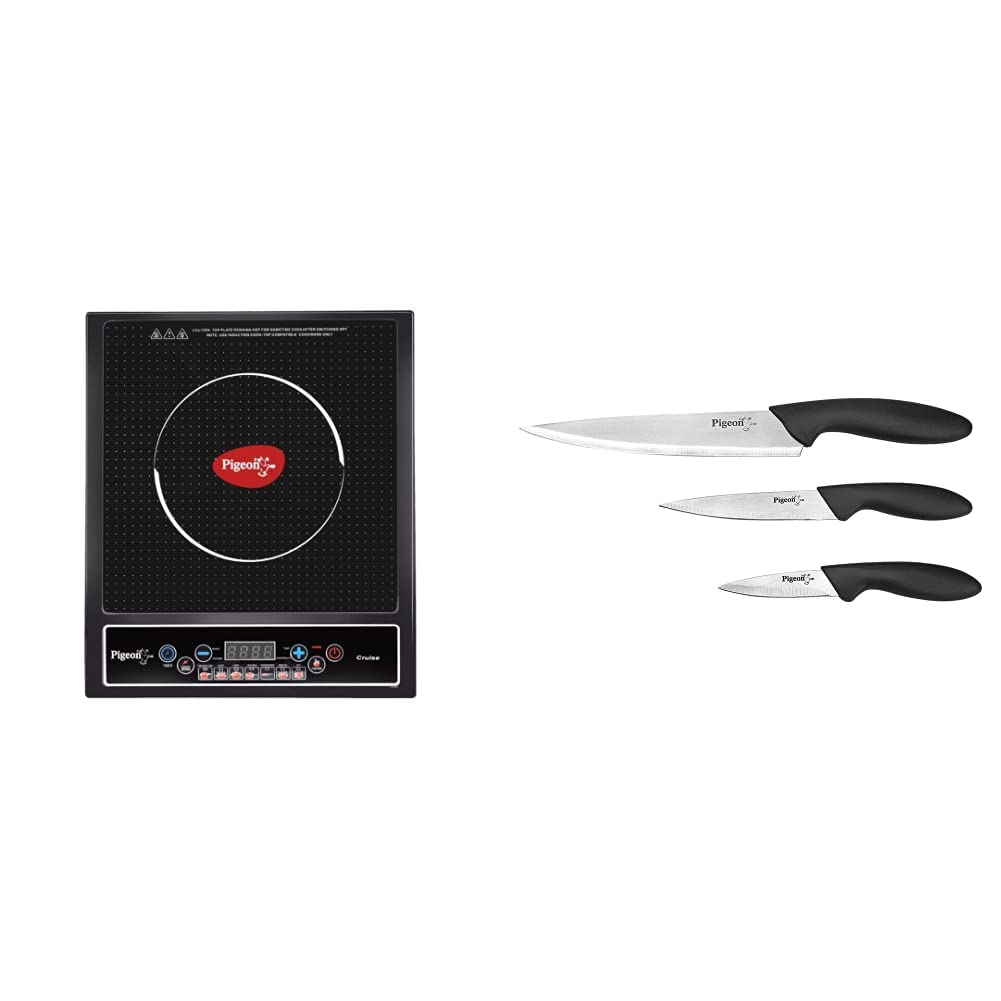 Pigeon by Stovekraft Cruise 1800-Watt Induction Cooktop (Black) & Stainless Steel Kitchen Knives Set, 3-Pieces, Multicolour Combo-image-9