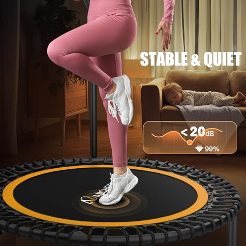 Image of ANCHEER 40 inch /48 inch Foldable Mini Trampoline,Max Load 450lbs /550lbs Indoor Trampoline,with 4 Level Adjustable Foam Handle and Resistance Bands,Adult Exercise Trampoline for Home, Garden, and Gym