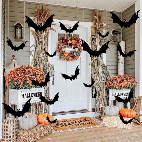 12 Pack Hanging Bats Halloween Decorations 3 Sizes Flying Bat Decor