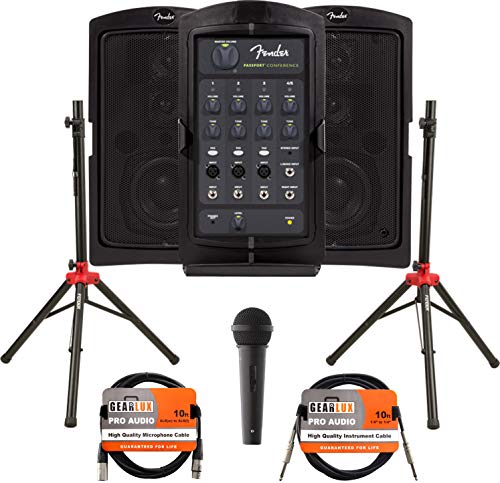 Fender Passport Conference Portable PA System Bundle with Microphone, Compact Speaker Stands, XLR Cable, and Instrument…