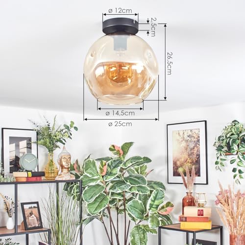 Plafonnier verre ambre structure 25 cm Ripoll abat-jour resistant
