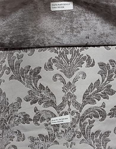 Luxurious Silver Chenille Damask Upholstery Fabric - 58-Inch Width, Premium Quality Tapestry Sold by the Yard