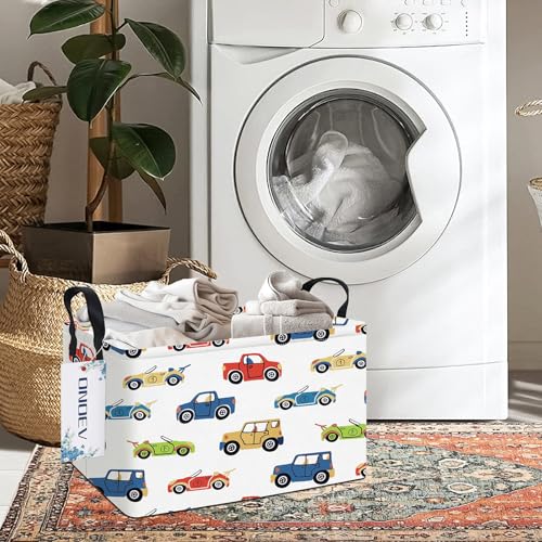 Image of Rectangular Cartoon Car Storage Bin,Fabric Closet Organizer Basket | Sturdy reinforced grips, foldable holder stores clothing and car trunk accessories
