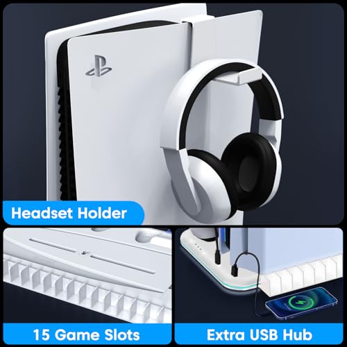 Image of Sounce Glacier Pad RGB PS5 Cooling Stand with Dual Controller Charging Station Vertical Stand with 5200RPM Cooling Fan, RGB Lights Compatible with PS5 Disc /Pro /Digital /Slim Consoles (White)