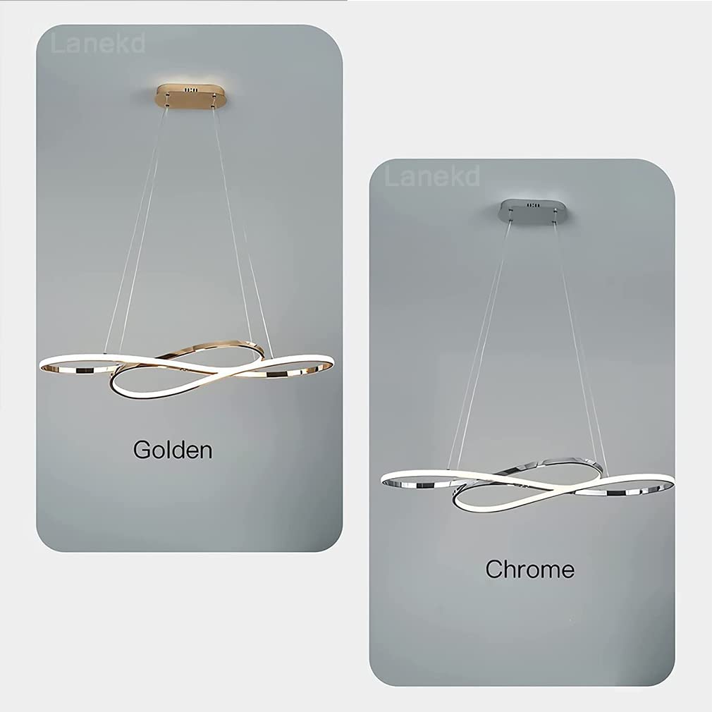 Lanekd Lampada a Sospensione Lampada da Tavolo da Pranzo Cromo Lampadario LED Dimmerabile Con Telecomando 36W Soggiorno Lampada Moderna Regolabile Altezza Ufficio Cucina Lampadari (Cromo)