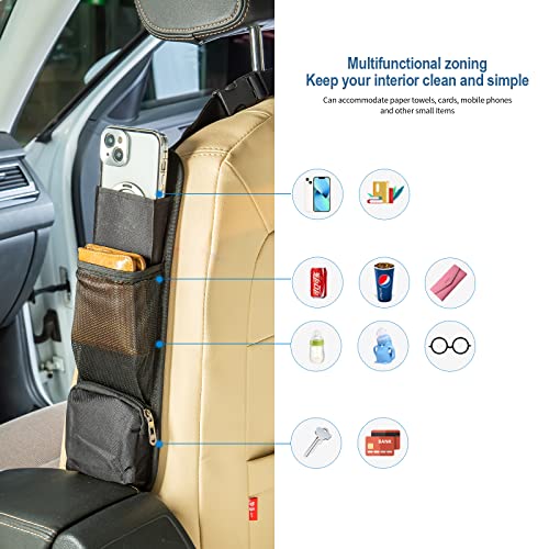 Sanmitti 2 Pack Car Seat Storage Hanging Bag, Multi-Pocket Seat Side Organizer, Car Multifunctional Storage Mesh Net Pocket, Can Hold Mobile Phone, Wallet, Trucks Travel Accessories #TOP4