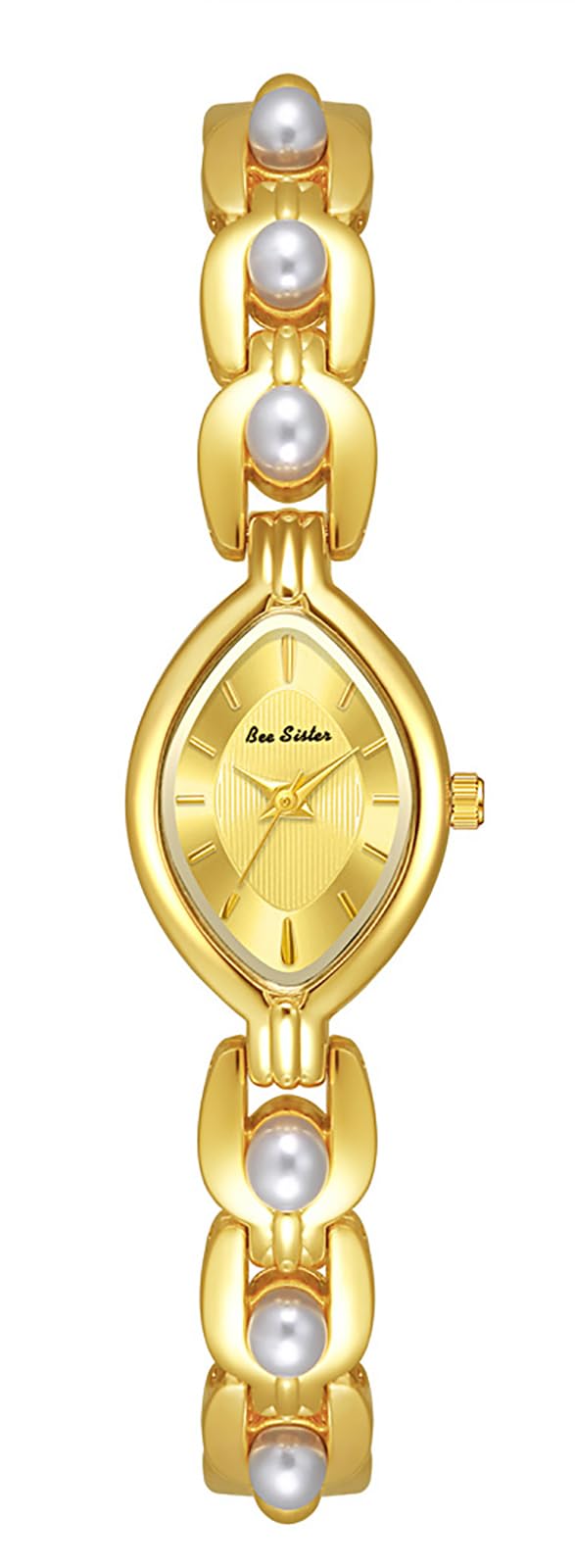 ADSBIAOYE Elegante Perlenuhr für Damen, modisch, ovales Zifferblatt, analog, Quarzuhr, Damenperlenarmband, Wirstwatch