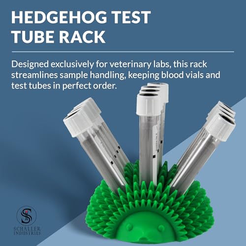 Image of S I Schaller Industries Hedgehog Test Tube Holder, 16mm - Veterinary Blood Test Tube Rack, Holds 12 Vials, Compact Fun Design Organizer for Veterinary and Research Lab Use - Green