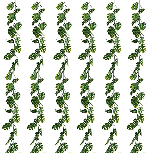 Zeyune 5.9 Ft Artificial Monstera Leaf Vines Fake Hanging Plants Greenery Garland Monstera Faux Vines For Garden Porch Jungle Luau Safari Hawaiian Beach Wedding Party Tropical Outdoor Decor (6 Pcs) #TOP7