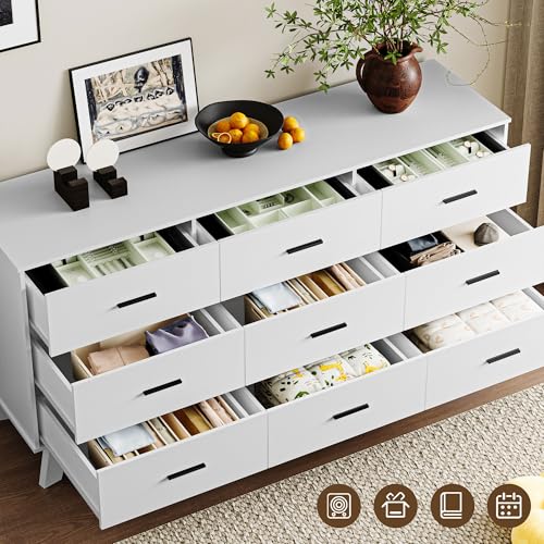 Image of BORNOON Dresser for Bedroom with 9-Drawer, 59 inch Wide Modern Chest of Drawers with Metal Handles, X-Shape Base & Adjustable Center Leg, Anti-Tip Closet Organizers and Storage