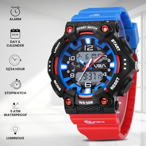 Image of V2A Nova Pro 43mm Analog Digital Sports Watch for Boys (8-14 Years) | Bolt Guard Sport Design | Alarm Stopwatch Backlight Day Date | TPU Strap | 50M Water Resistant| Gift for Boy