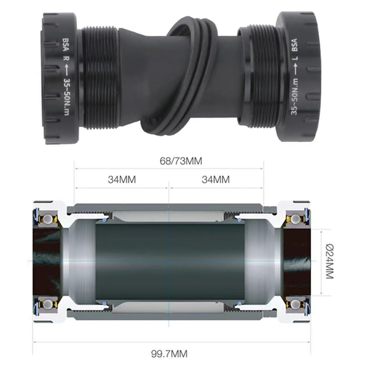 170mm/175mm MTB Platos Y Bielas Integrado Hueco Aleación De Aluminio Monoplato Bielas 30/32/34/36/38T Plato con BSABB Compatible con 10/11/12 Velocidades(Black 170mm,36T)