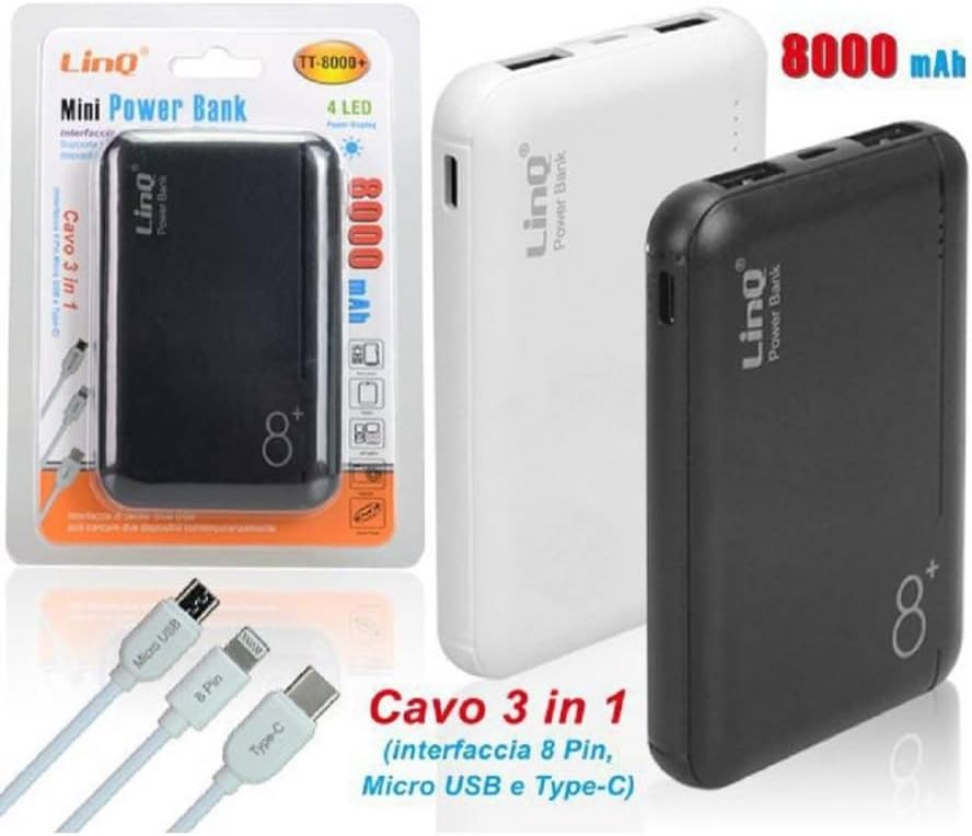 Trade Shop Slim Power Bank packaging with the power bank and integrated 3-in-1 cable visible.