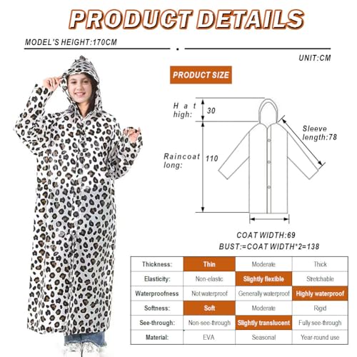 Aolegoo 2 Stück Regenponcho, Regencape Durchsichtig Dicker für Fahrrad, Wandern, Camping, Konzert (Leopard)