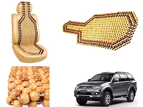 Image of Car Bead Seat Wooden Beads Cushion Cover Pad for Mitsubishi Pajero Sport, Acupressure Sitting Seat Cover | Cream Color - Pack of 1