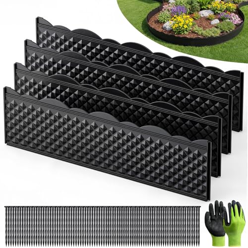 Grenebo 4.7233.2 Landscape Edging Kit Garden Edging Border with 75 Pcs Stakes & Gloves No Dig Decorative Garden Edge Panels Flexible for Yard Flower Bed Landscaping & Lawn Edging (23 PCS)
