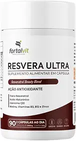 RESVERA ULTRA Trans-resveratrol, Ácido Hialurônico, Biotina, Coenzima Q10, Vitaminas B3, B12 e Zinco, 90 Cápsulas, Beauty Blend, Fortalvit