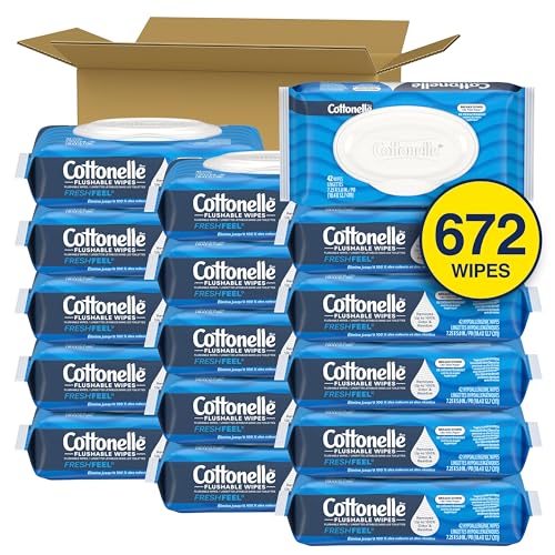 Image of Cottonelle Fresh Feel Flushable Wet Wipes, Adult Wet Wipes, 16 Flip-Top Packs, 42 Wipes Per Pack (672 Total Wipes), Packaging May Vary