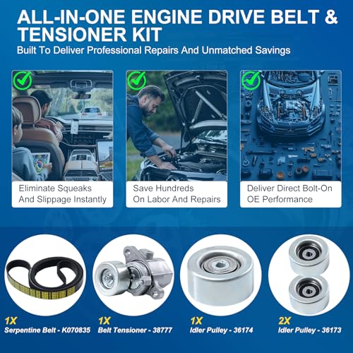 Image of Serpentine Belt Drive Component Kit with Tensioner & Idler Pulleys Compatible with 2016-2023 Toyota Tacoma V6 3.5L, Replace 90K-39424