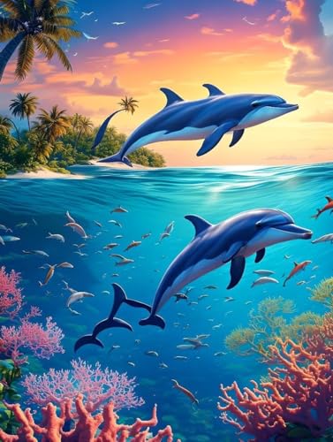Peinture Numero Dauphin 100x135cm Grand Format avec Cadre en Bois et Kit Loisirs Créatifs
