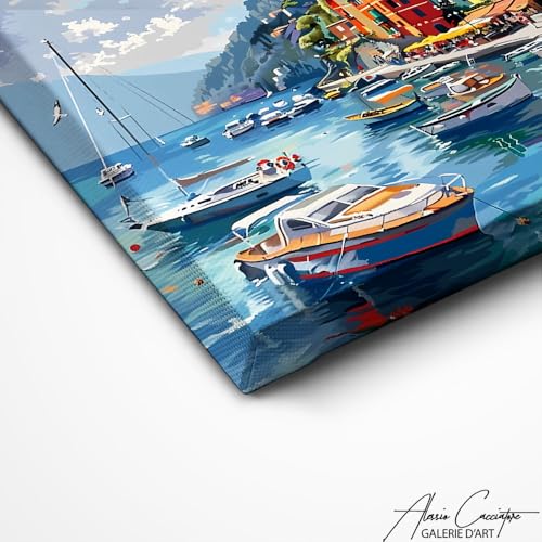 Alessio Cacciatore Tableau Portofino - Impression Sur Toile Bord DE Mer - Decoration Murale Italie - Art Mural Abstrait en Toile - Tableau Mediterranee Peinture - Idée Decoration Moderne (120x80cm) – vue 7