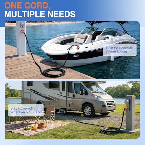 Image of Nilight 30 Amp 25FT Generator Extension Cord 3 Prong Shore Power Cords with Locking Waterproof NEMA L5-30P L5-30R Cable Heavy Duty 10AWG ETL Listed for RV Marine Boat Generators Outdoor Use