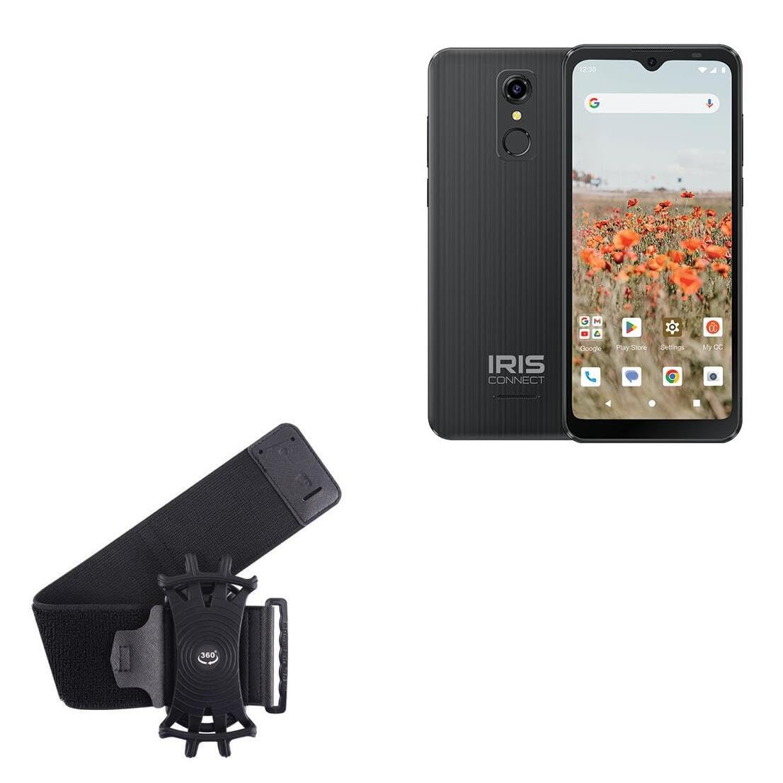 BoxWave Holster Compatible with Consumer Cellular IRIS Connect - ActiveStretch Sport Armband, Adjustable Armband for Workout and Running - Jet Black