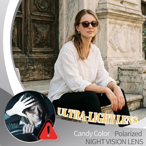 Image of Polarized Sunglasses for Women Men Night Vision Glasses Anti Glare | Yellow Anti Glare UV400 Lens, Lightweight Square Frame, for Day Night Use, Driving, Fishing, Cycling, Traveling