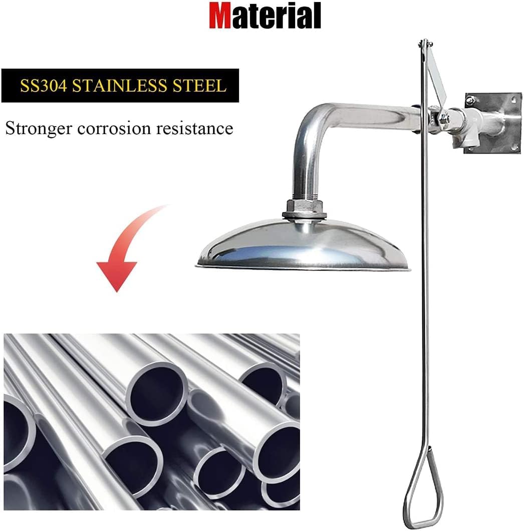 Estación de lavado de ojos de emergencia montada en la pared y ducha de seguridad, cabezal de acero inoxidable recubierto para uso en exteriores, instalación horizontal, unidad de lavado de ojos de