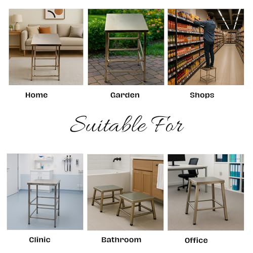 Image of Sharda Metals Stainless Steel Stool | Lightweight Sitting Square Shape Table Stools for Home, Kitchen, Office, Bathroom, Garden, Salon, Garage, & Multipurpose Stool | D-9.8 Inch x H -6.2 Inch